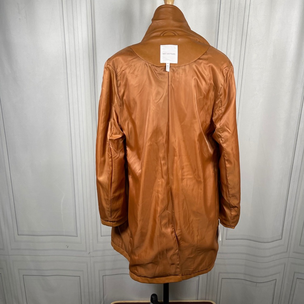 Avec Les Filles Faux Leather Camel‎ Trench Coat Jacket Medium - Picture 9 of 14